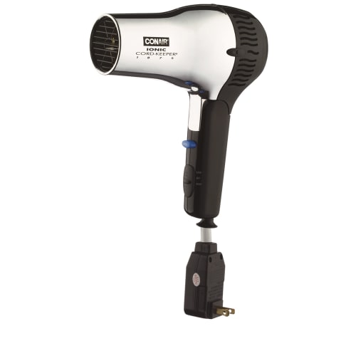 Conair® Ionic Cord-Keeper® Folding Hair Dryer, 1875W, Black and Chrome Barrel